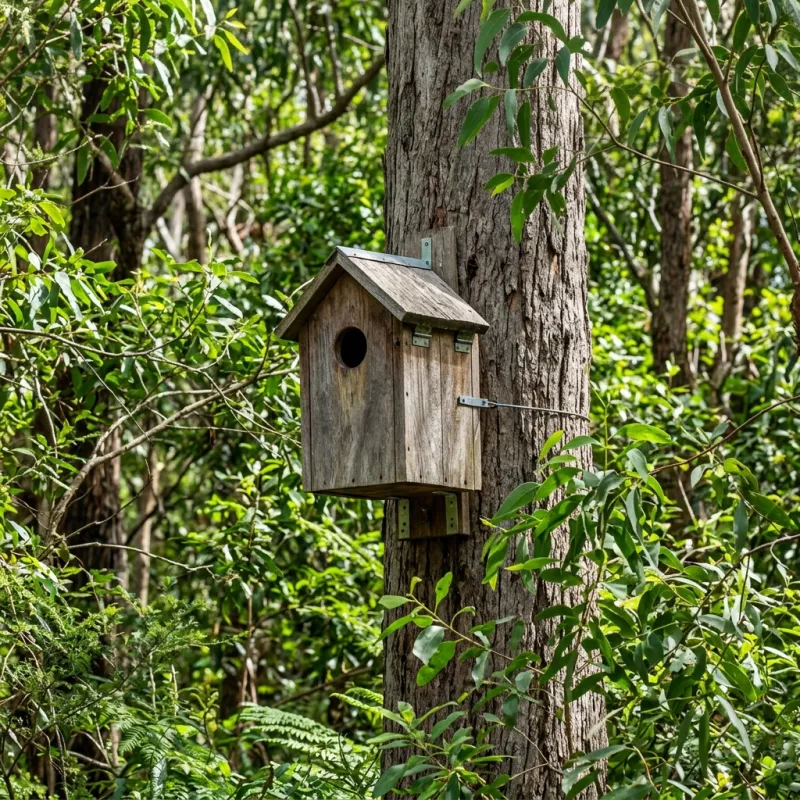 Animal nesting box installed as a humane alternative to a Maude roof cavity